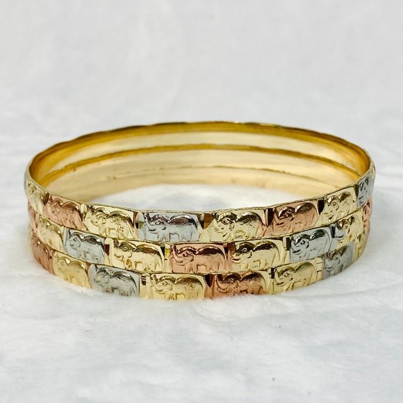 Three Large Bangle Bracelets w/Elephants Mixed Metal Colors - Picture 4 of 6